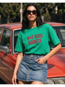 Bewakoof - Women's Green Hot Girl Typography Oversized T-Shirt