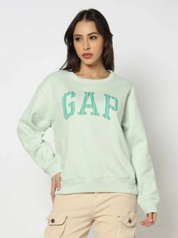 GAP - Green Women's Logo Print Full Sleeve Crew Neck Sweatshirt