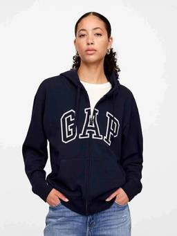 GAP - Navy Blue Women's Logo Hooded Zip-Front Full Sleeve Hoodies