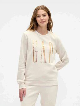 GAP - Beige Women's Logo Full Sleeve Crew Neck Sweatshirt