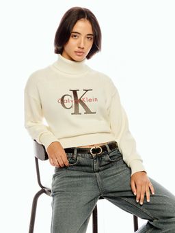 Calvin Klein - White Straight Fit Cotton Turtleneck Sweater