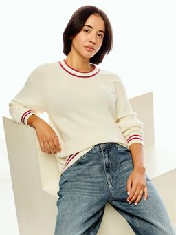 Calvin Klein - White Relaxed Fit Cotton Crew Neck Sweater