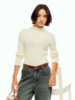 Calvin Klein - White Straight Fit Cotton Mock Neck Sweater