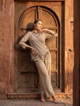 ZUMMER - Beige Embroidered Womens Co-Ord
