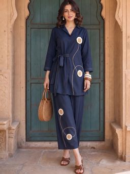 ZUMMER - Navy Blue Embroidered Co-Ord