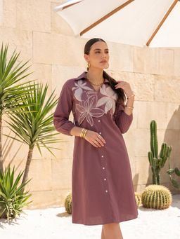 ZUMMER - Mauve Embroidered Shirt Dress