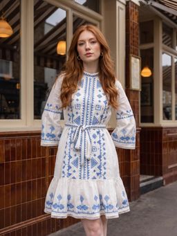ZUMMER - White Embroidered Dress wiith belt