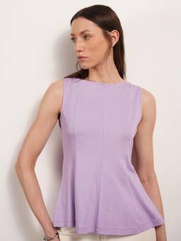 FABLE STREET - Lavender Pure Cotton Slim Fit Sleeveless Boat Neck Peplum Top