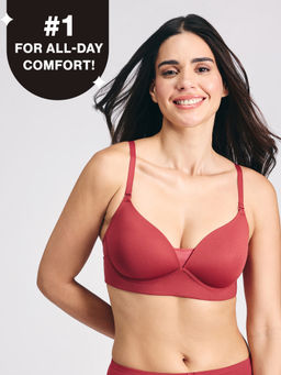 Nykd by Nykaa - Adapt360° Lift & Support Padded Non Wired Barely There T-Shirt Bra NYB362 Brick Red