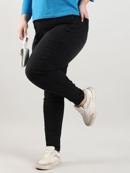 Instafab Plus - Womens Black Dark-Wash Denim Jeans