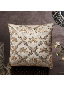 HomeTown - Nelumbra Lotus Pearl Embroidered Cushion Cover 45x45 Cm in Multi-Color