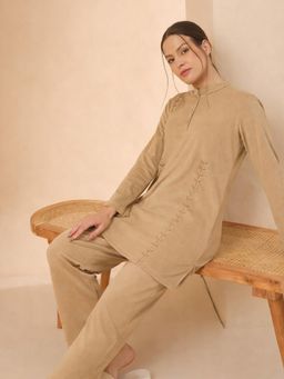 Sweet Dreams - Womens Embroidered Kurti & Pyjama Beige