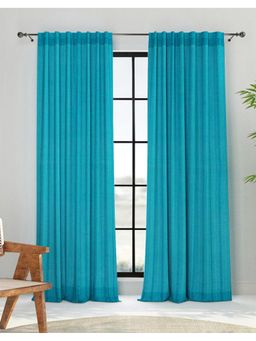 Fabindia - Blue Tahib Cotton Woven Curtain 5 Feet 1 Pc (5 Feet)