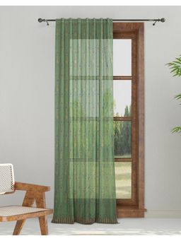 Fabindia - Green Viscose Blend Printed Door Curtain (7 feet)
