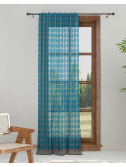 Fabindia - Blue Viscose Blend Printed Door Curtain (7 feet)