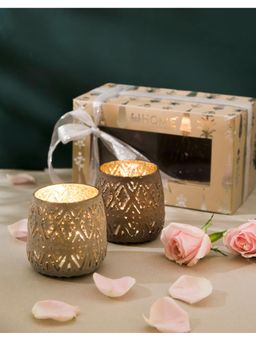 Fabindia - Grey Glass Gulmohar Votives Gift Set of 2