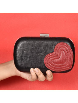 Sassora - Genuine Premium Leather Black and Red Color Valentine Clutch (S)