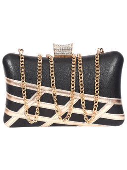 Sassora - Genuine Premium Leather Black Embellished Frame Party Clutch (M)