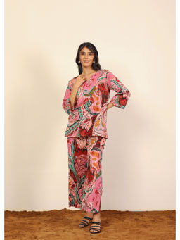 Kaori By Shreya - Pink Printed Round Neck Co-Ord (Set of 2)