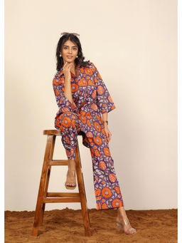 Kaori By Shreya - Purple Floral Print Oversized Co-Ord (Set of 2)