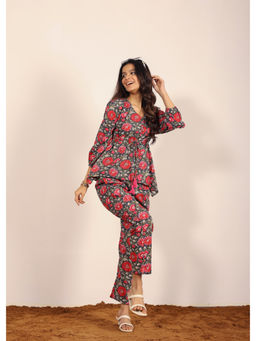Kaori By Shreya - Grey Floral Work Wear Tunic Co-Ord (Set of 2)