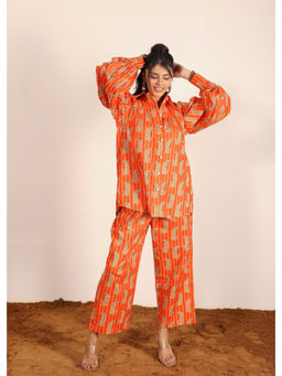 Kaori By Shreya - Orange Leopard Print Oversized Co-Ord (Set of 2)