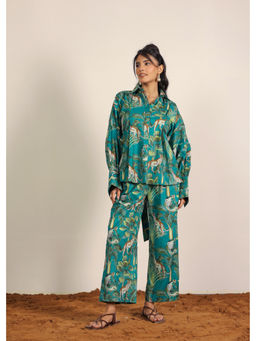 Kaori By Shreya - Green Monkey Leopard and Tress Coastal Print Co-Ord (Set of 2)
