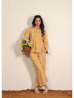 Kaori By Shreya - Yellow and White Stripes Work Wear Co-Ord (Set of 2)
