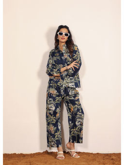 Kaori By Shreya - Navy Blue Printed Oversized Co-Ord (Set of 2)