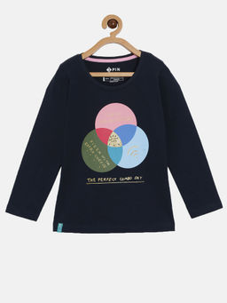 3PIN - Girls Cotton Blue Printed Round Neck T-Shirt