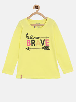 3PIN - Girls Cotton Yellow Brave Printed Round Neck T-Shirt