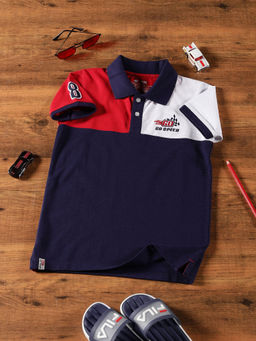 3PIN - Boys Pure Cotton Color Block Polo Collar T-Shirt