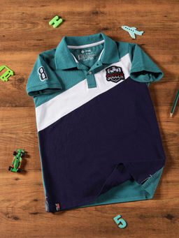 3PIN - Boys Green Pure Cotton Polo Collar T-Shirt