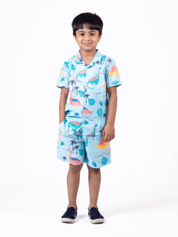The Lion and the Fish - Blue Dinosaur Printed Co-Ord (Set of 2)