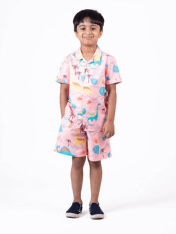 The Lion and the Fish - Peach Dinosaur Printed Co-Ord (Set of 2)