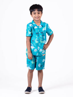The Lion and the Fish - Blue Dinosaur Printed Co-Ord (Set of 2)