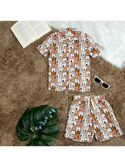 The Lion and the Fish - Cat Printed Co-Ord Brown (Set of 2)