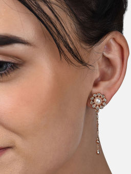 Zaveri Pearls - Rose Gold Chain Fringe Cubic Zirconia Brass Drop Earring-ZPFK10400