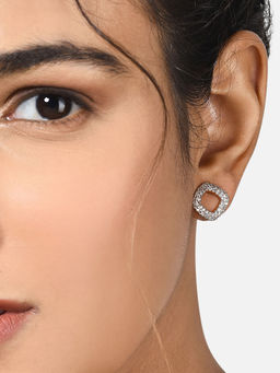 Zaveri Pearls - Rose Gold Cubic Zirconia Hollow Square Studs Earring-ZPFK10668