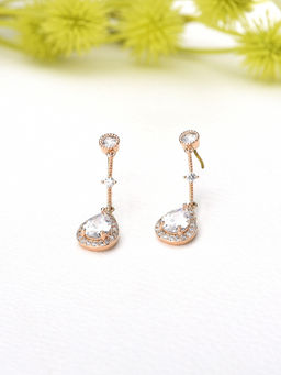 Zaveri Pearls - Rose Gold Cubic Zirconia Contemporary Pear Drop Earring-ZPFK10684