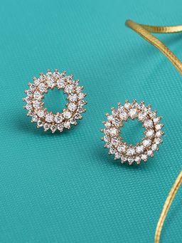 Zaveri Pearls - Rose Gold Cubic Zirconia Hollow Circular Studs Earring-ZPFK10688