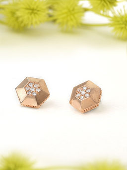 Zaveri Pearls - Rose Gold Cubic Zirconia Contemporary Heptagon Studs Earring-ZPFK10692