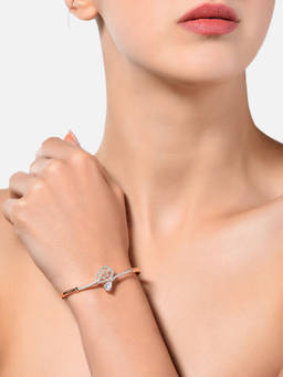 Zaveri Pearls - Rose Gold Cubic Zirconia Bangle Style Kada Bracelet-ZPFK10709