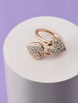Zaveri Pearls - Rose Gold Cubic Zirconia Hearts Contemporary Adjustable Ring-ZPFK10710