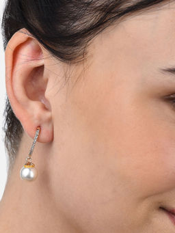 Zaveri Pearls - Rose Gold Cubic Zirconia & Pearl Drop Earring-ZPFK10720