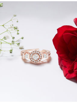Zaveri Pearls - Rose Gold Cubic Zirconia Contemporary Brass Ring-ZPFK10899