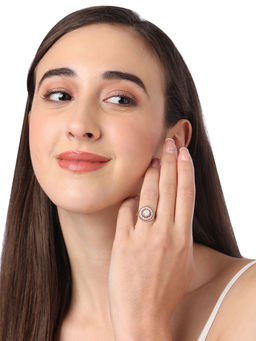 Zaveri Pearls - Rose Gold Cubic Zirconia & Pearl Contemporary Brass Ring-ZPFK10900
