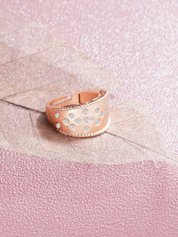 Zaveri Pearls - Rose Gold Cubic Zirconia Contemporary Brass Ring-ZPFK10901