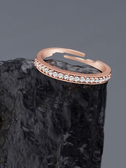 Zaveri Pearls - Rose Gold Cubic Zirconia Contemporary Brass Sleek Ring-ZPFK10902