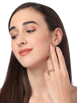 Zaveri Pearls - Rose Gold Cubic Zirconia Contemporary Brass Crown Ring-ZPFK10907
